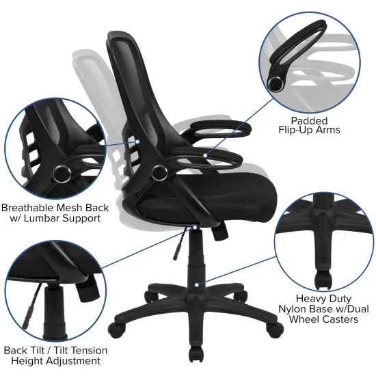 Emma and Oliver High Back Mesh Ergonomic Office Chair with Flip-up Arms Black {2}