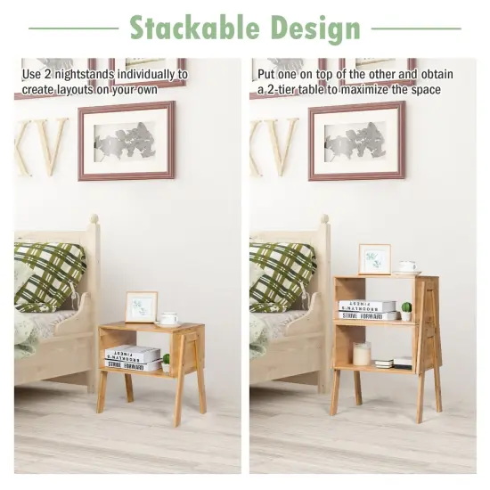 2 Pieces wicker Storage Shelf Nightstand Sofa Table {3}
