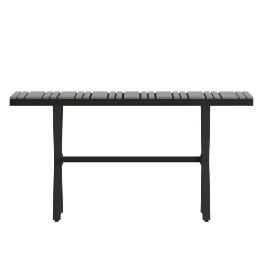 Emma and Oliver Fena 59" x 35.5" Outdoor X-Frame Dining Table with Faux Teak Poly Slat Top and Metal Frame Gray {4}