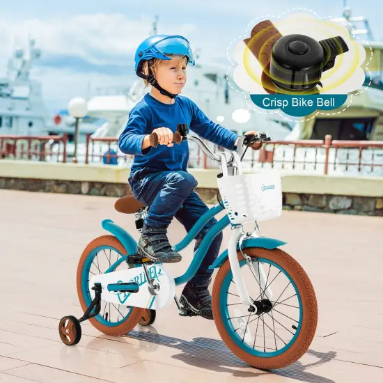 16 Inch Kids Adjustable Bike with Cute Basket for Storage and 2 Training Wheels Turquoise {3}