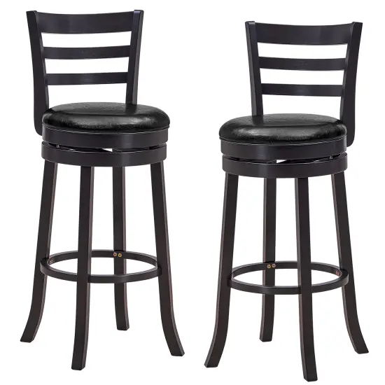 Set of 2 Bar Stools Swivel Bar Height Chairs with PU Upholstered Seats Kitchen {1}