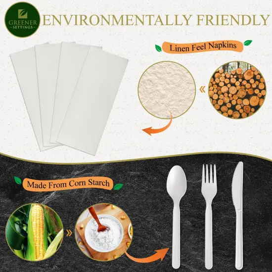 Compostable Disposable Plant Based Sealed Cutlery Packets (125 Sets) {6}
