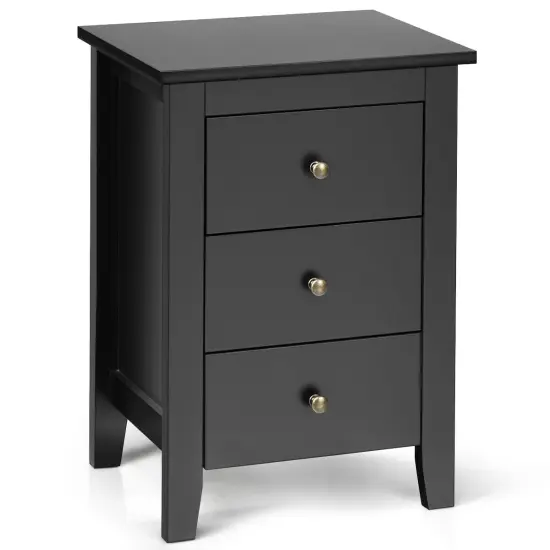 Modern Nightstand End Beside Table with 3 Storage Drawers and Open Platform Black {6}