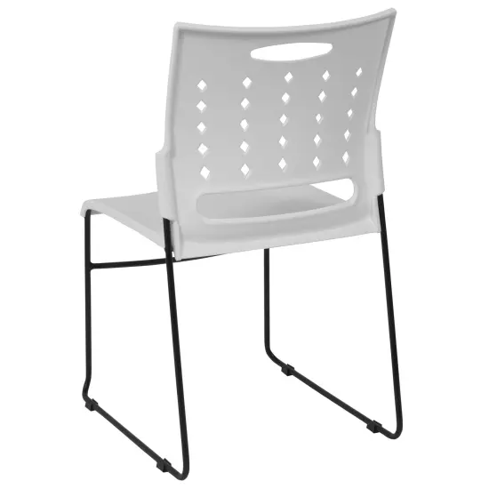 Emma and Oliver Home Office Plastic Accent Sled Base Stack Chair - Air-Vent Back White {4}