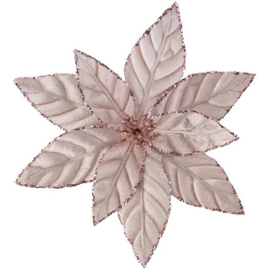 Northlight Glittered Poinsettia Christmas Floral Pick Clip-On Ornament - 10" - Pink {1}