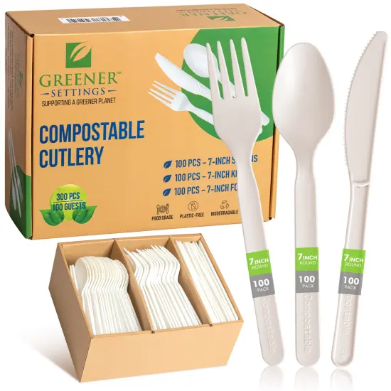 Compostable Disposable Plant Based Cutlery Set (100 Sets) {1}