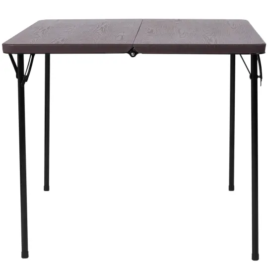 Emma and Oliver 2.83-Foot Square Bi-Fold Plastic Folding Table with Carrying Handle Brown {3}