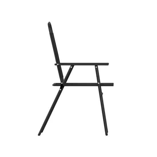 Emma and Oliver Munroe Set of 4 Textilene Folding Sling Style Patio Chairs with Armrests Black {5}