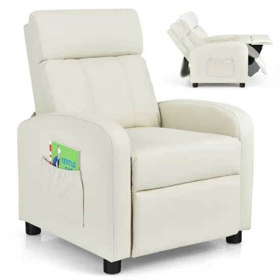 Ergonomic PU Leather Kids Recliner Lounge Sofa for 3-12 Age Group White {3}