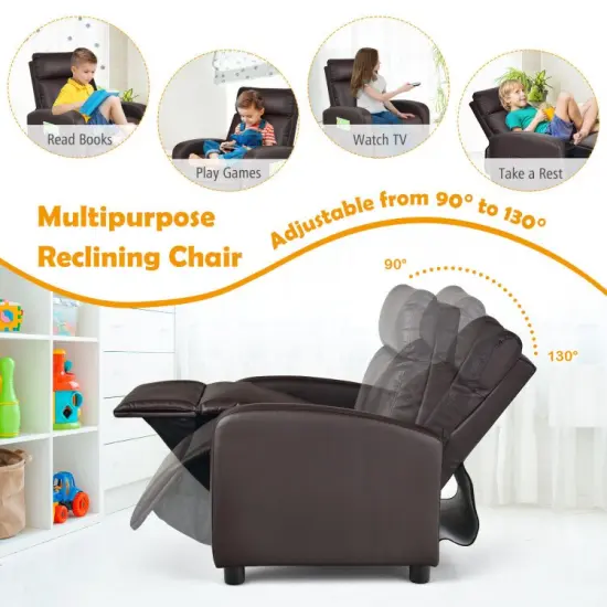 Ergonomic PU Leather Kids Recliner Lounge Sofa for 3-12 Age Group Brown {6}