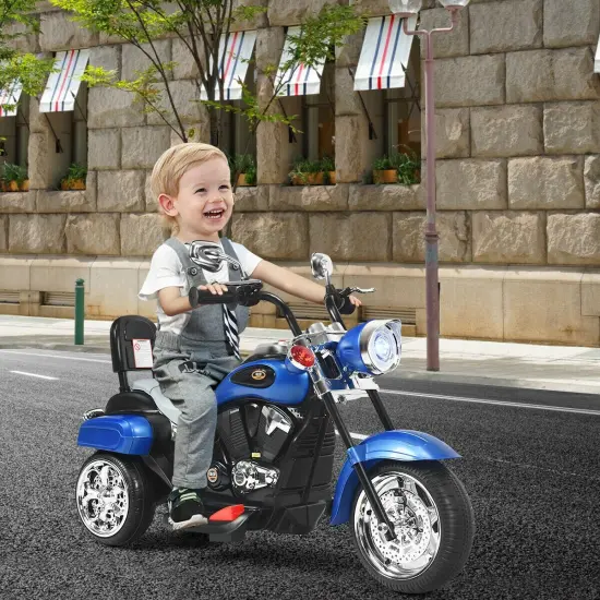 6V Chopper Style Motorcycle with Bright Headlight and Cheering Music Perfect Gift to Kids Blue {2}