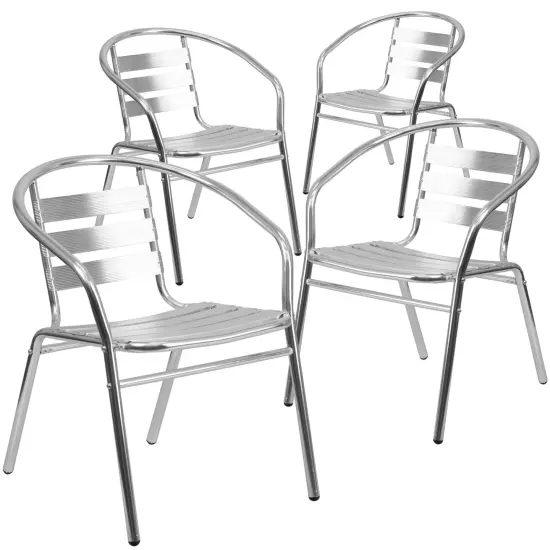 Emma and Oliver 4 Pack Aluminum Commercial Indoor-Outdoor Restaurant Stack Chair with Triple Slat Back {1}