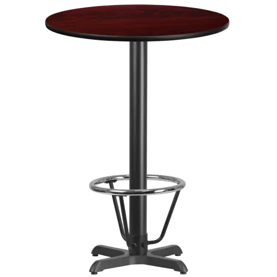 Emma and Oliver 30" Round Laminate Bar Table with 22"x22" Foot Ring Base Mahogany {1}