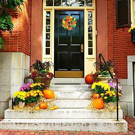 Supla 12 Kits 3D Pumpkin Fall Leaf Wreath Craft Kit DIY Thanksgiving Wreath with Maple Leaves Acorns Bows Wiggle Eyes for Kids Crafts Fall Thanksgiving Halloween Seasonal Decoration {3}