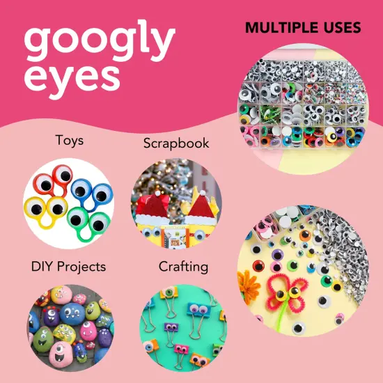 Incraftables Self Adhesive Googly Eyes 1680 pcs Set. Best Small & Large Colorful Sticky Wiggle Eye for DIY Arts & Crafts (4 mm to 18 mm). 30 Varieties Value Pack for Adults & Kids {4}