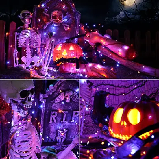 Brizled Orange & Purple Halloween Lights, 2 Pack Total 78FT 240 LED Solar Halloween Fairy Lights, 8 Modes Outdoor Orange Fairy Light, Purple Twinkle Light String Black Wire Outside Spooky Decorations {2}