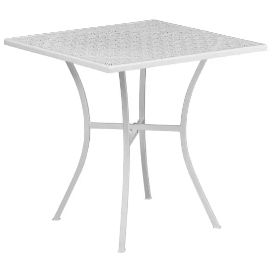 Emma and Oliver Commercial Grade 28" Square Colorful Metal Garden Patio Table White {1}