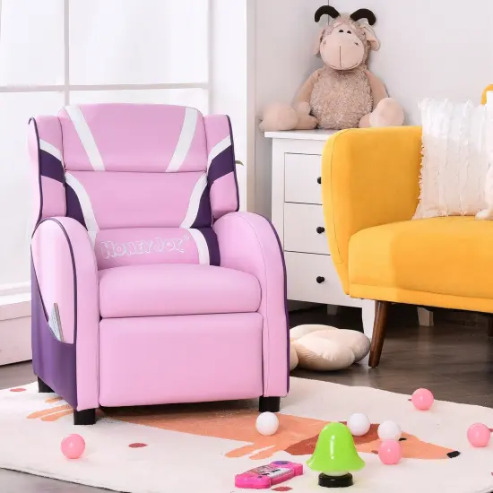 Kids Adjustable Recliner Chair with 2 Side Storage Pockets Ideal for Children Room or Home Theater Pink {5}