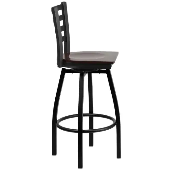 Emma and Oliver Ladder Back Swivel Metal Restaurant Dining Barstool Cherry/BlackMetal {10}