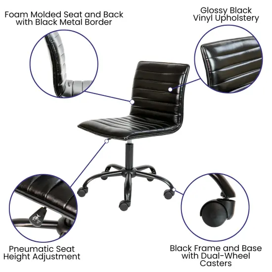 Merrick Lane Amelie Home Office Chair Ergonomic Executive Ribbed Low Back Armless Computer Desk Chair - Base, Frame & Border BlackVinyl/Black {2}