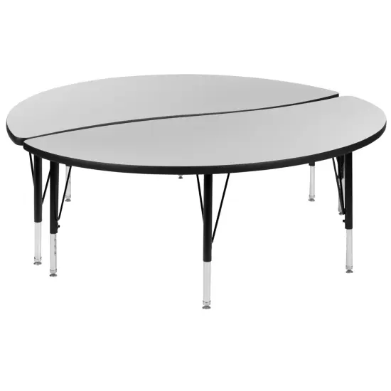 Emma and Oliver 2 Piece 60" Circle Collaborative Grey Kids Adjustable Activity Table Set {2}