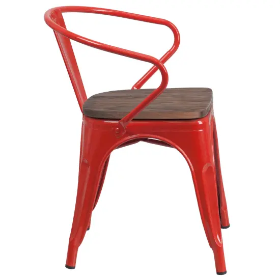 Emma and Oliver Metal Chair with Wood Seat and Arms Blue {9}