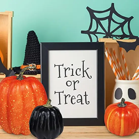 Winlyn 14 Pcs Assorted Artificial Harvest Orange and Black Pumpkins Foam Pumpkins Decorative Pumpkins for Farmhouse Rustic Fall Halloween Thanksgiving Table Centerpiece Mantel Shelf Kitchen Decor {5}