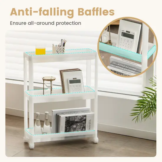 2 Pieces 3-Tier Slim Detachable Storage Cart with Drainage Holes and Wheels-White {6}