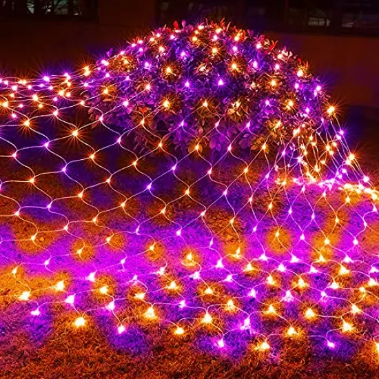 FUNPENY Halloween 360 LED Net Lights, 12ft x 5ft 8 Modes Waterproof Connectable Halloween Decorations for Outdoor Garden Party Decor (Purple Orange) {3}