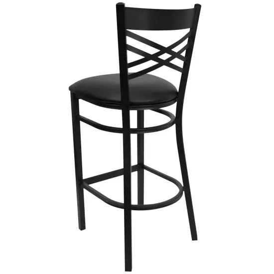 Emma and Oliver 2 Pack "X" Back Metal Restaurant Barstool BlackVYL/BlackMetal {3}