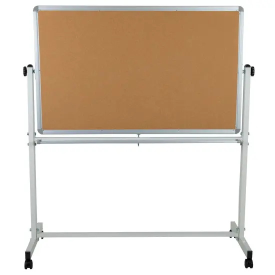 Emma and Oliver Reversible Mobile Cork Bulletin Board and White Board Stand with Pen Tray {3}