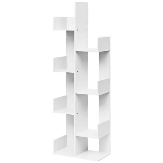 8-Tier Bookshelf Bookcase with 8 Open Compartments Space-Saving Storage Rack White {7}
