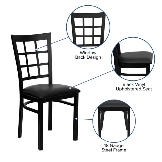 Emma and Oliver Window Back Metal Restaurant Dining Chair BlackVYL/BlackMetal {2}