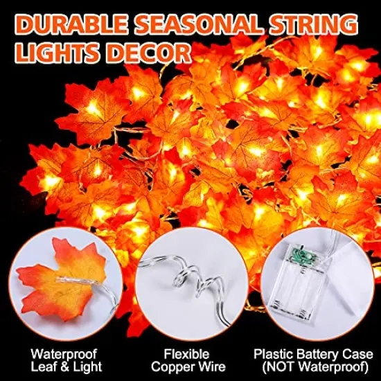 4PCS Fall Decor Thanksgiving Decorations for Home Table, Fall Leaves Garland Lights 40FT 80LED Halloween Decorations Indoor Outdoor Fall Home Room Decor Autumn Harvest Party Wedding Decorations {2}