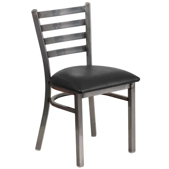 Emma and Oliver Clear Coated Ladder Back Metal Restaurant Dining Chair BlackVYL/ClearCoated {1}