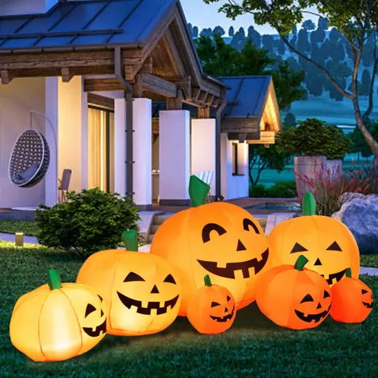 7.5 Feet Halloween Inflatable 7 Pumpkins Patch with LED Lights {2}
