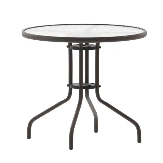 Emma and Oliver 31.5" Round Tempered Glass Metal Table with Smooth Ripple Design Top Clear/Bronze {1}