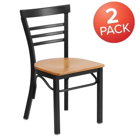 Emma and Oliver 2 Pack Three-Slat Ladder Back Metal Restaurant Chair Natural/BlackMetal {5}