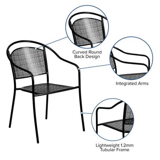 Emma and Oliver Commercial Grade 5 Pack Indoor-Outdoor Steel Patio Arm Chair with Round Back Black {2}