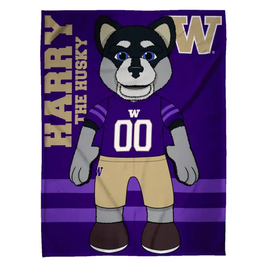 Sleep Squad Washington Huskies Harry the Husky Mascot 60&rdquo; x 80&rdquo; Raschel Plush College Blanket {2}