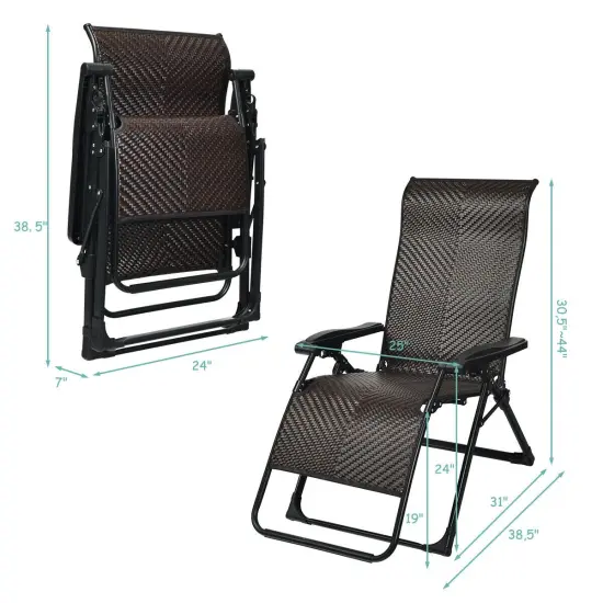 Costway 2PCS Patio Rattan Zero Gravity Lounge Chair Folding Recliner Adjustable Headrest {2}
