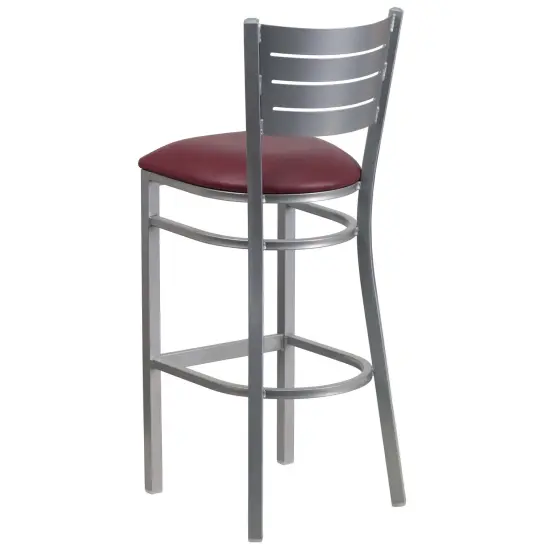 Emma and Oliver Silver Slat Back Metal Restaurant Dining Barstool BurgundyVinyl/Silver {3}