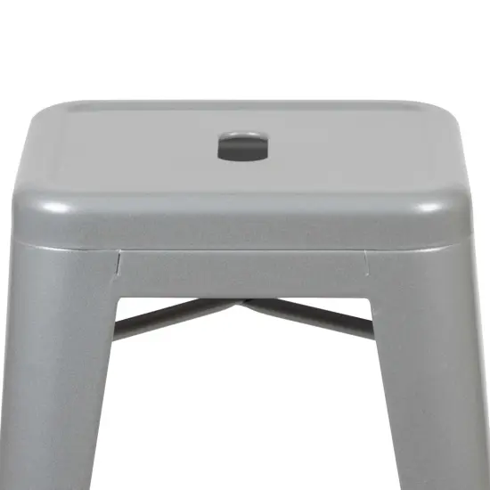 Emma and Oliver 4 Pack 24" High Metal Indoor Counter Bar Stool - Stackable Stool Silver {2}