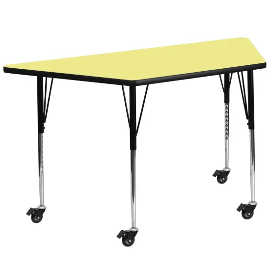 Emma and Oliver Mobile 29x57 Trapezoid Laminate Adjustable Activity Table Yellow {1}