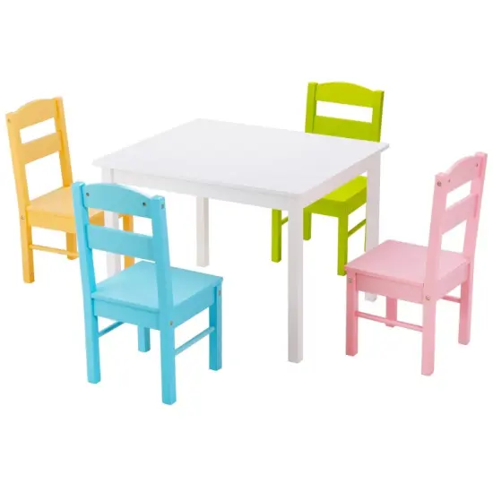 Kids 5 Pieces Table and Chair Set Wooden Children Activity Playroom Furniture Gift White {9}