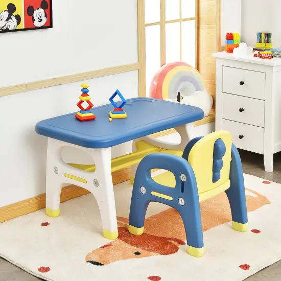 Kids Activity Table and Chair Set with Montessori Toys for Preschool and Kindergarten-Blue {2}
