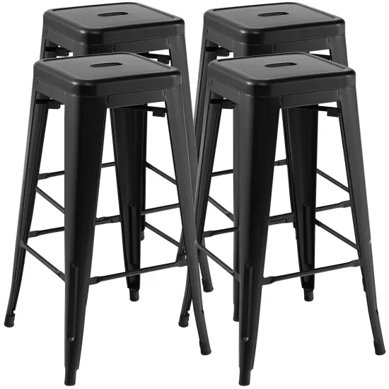 30 Inch Bar Stools Set of 4 with Square Seat and Handling Hole Black {1}