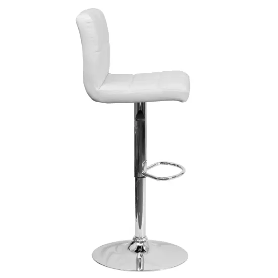 Emma and Oliver 2 Pack Contemporary Quilted Vinyl Adjustable Height Barstool with Chrome Base White {4}