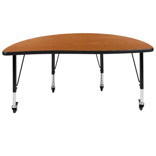 Emma and Oliver Mobile 47.5" Half Circle Wave Flexible Collaborative Kids Adjustable Activity Table Oak {5}