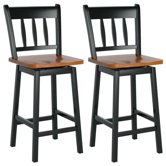 Set of 2 Swivel Bar Stools with 360&deg; Swiveling and High Backrest White {7}